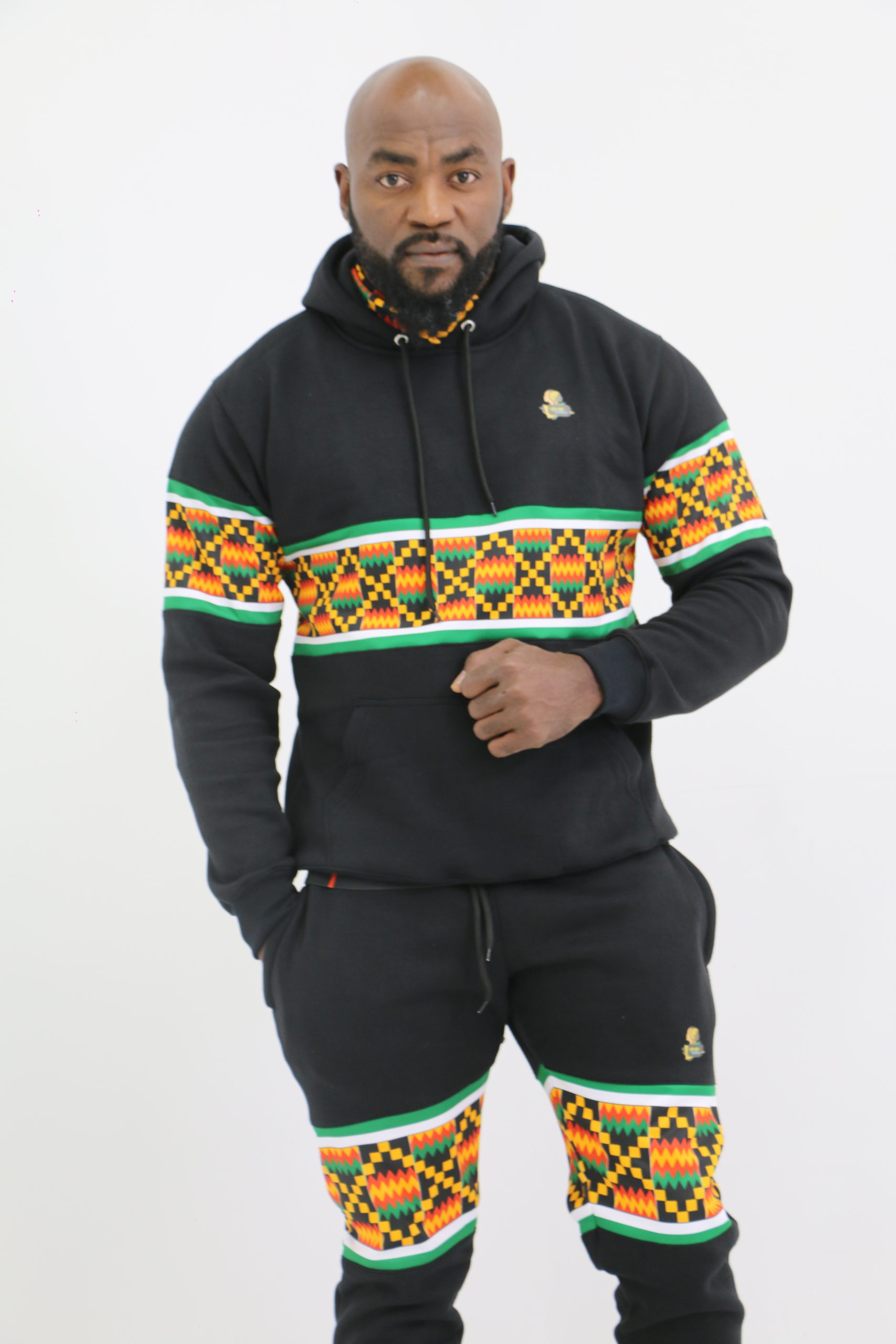 Kente Facemask Attached Hoodie Sweatshirt and pant - Africstyle Fashion