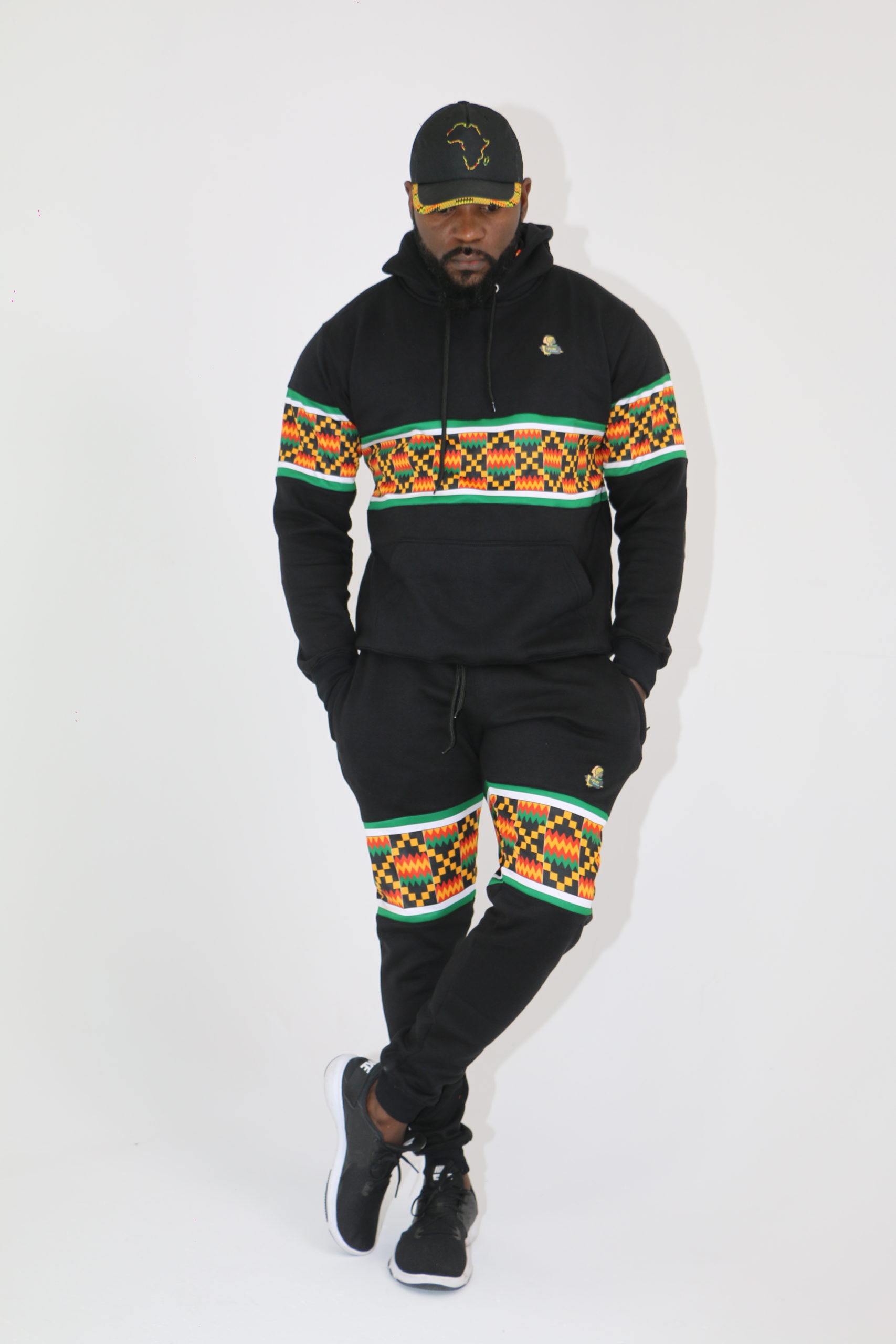 Kente Facemask Attached Hoodie Sweatshirt and pant - Africstyle Fashion