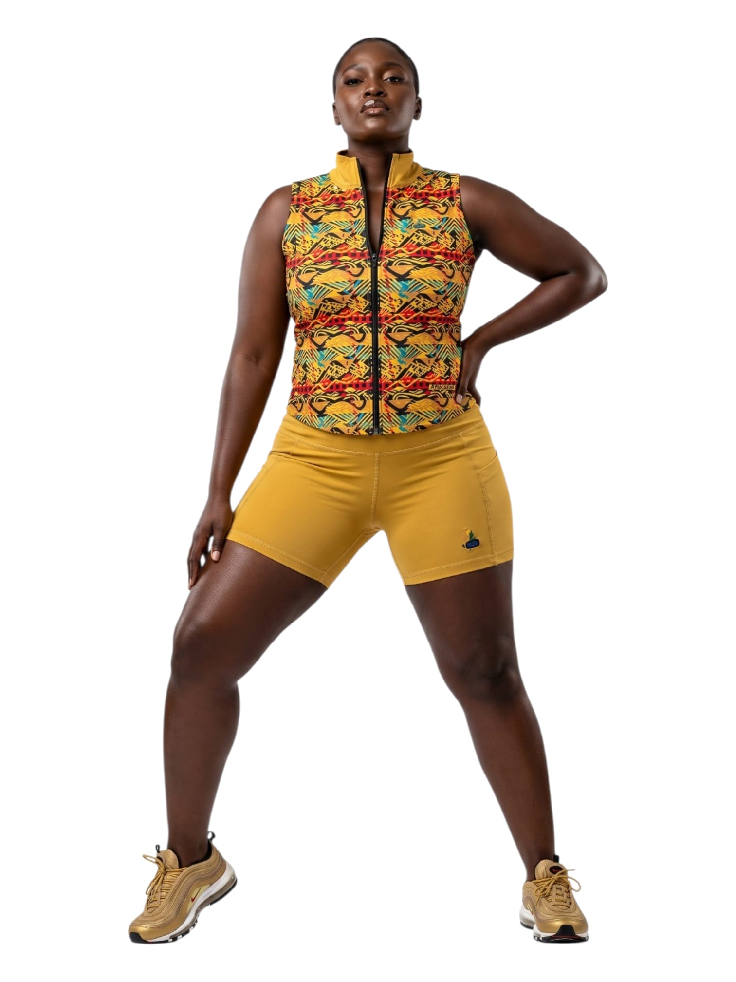Vibrant Yellow Activewear Set – Zip-Up Sleeveless Top & Sculpt Fit Shorts