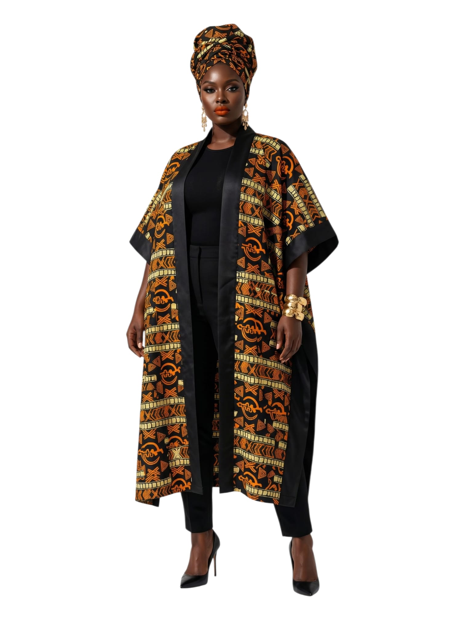 Zahara African Print Kimono & Headwrap Set