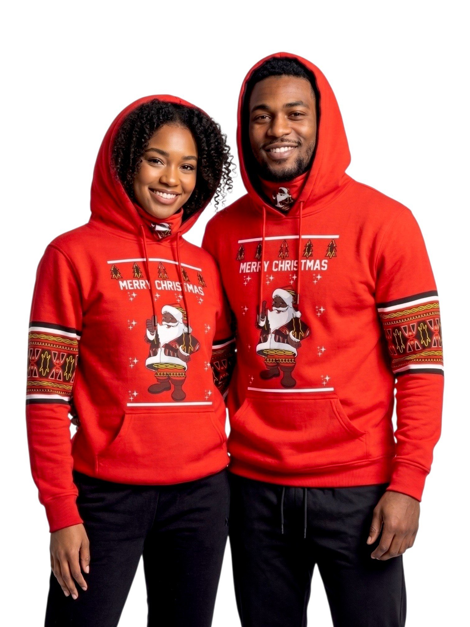 Couple wearing matching red Christmas hoodies – Africstyle Fashion