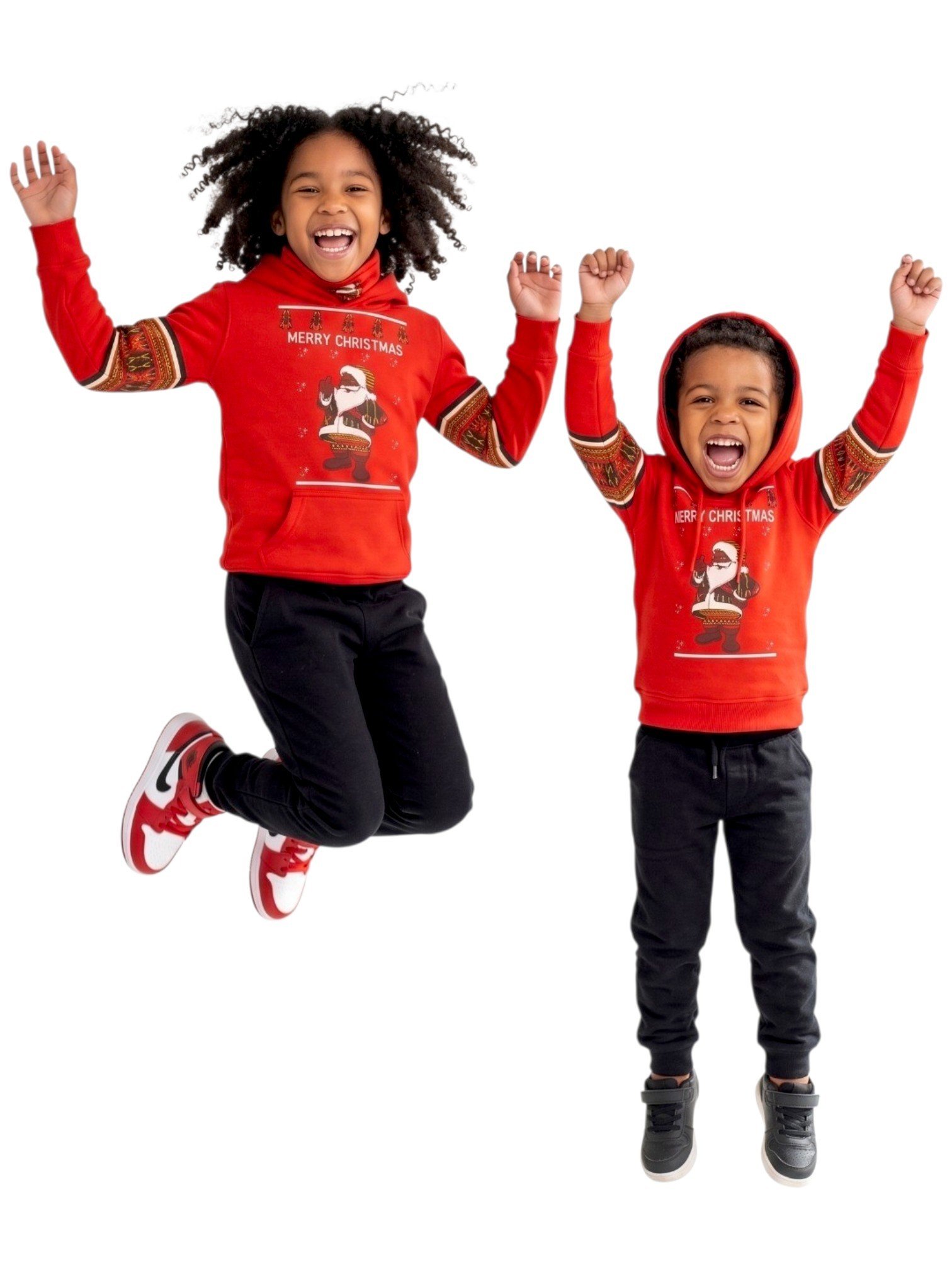 Kids Christmas hoodie – red Merry Christmas Santa hoodie with African print sleeves – Africstyle Fashion
