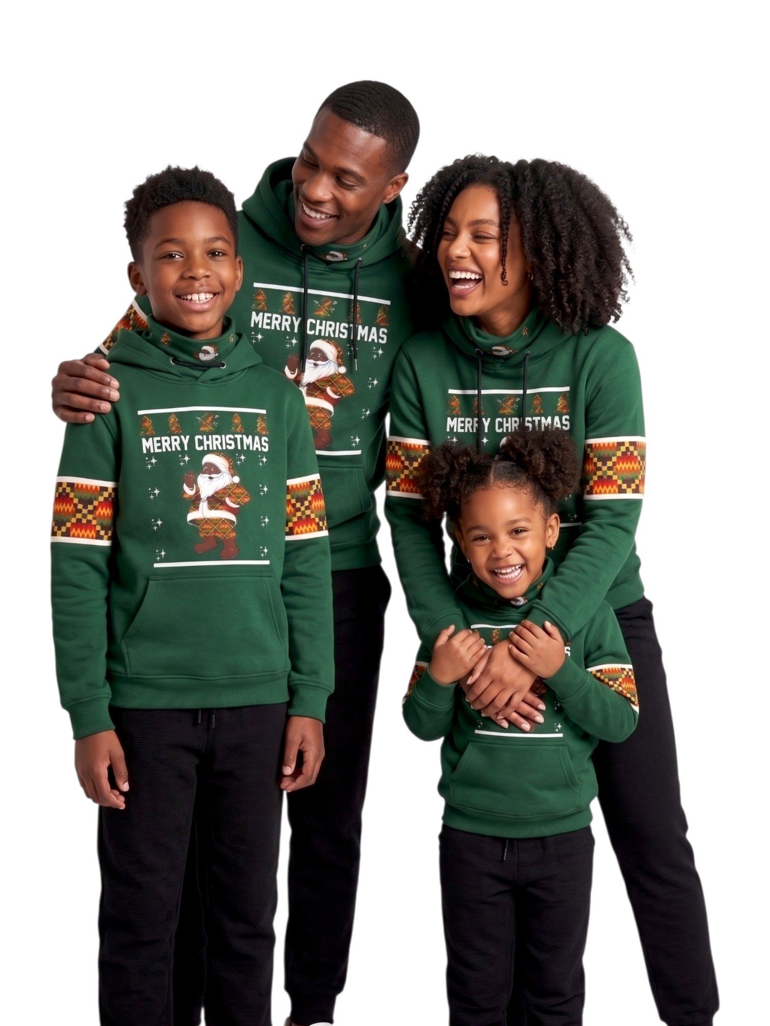Family wearing matching green Christmas hoodies – Africstyle Fashion