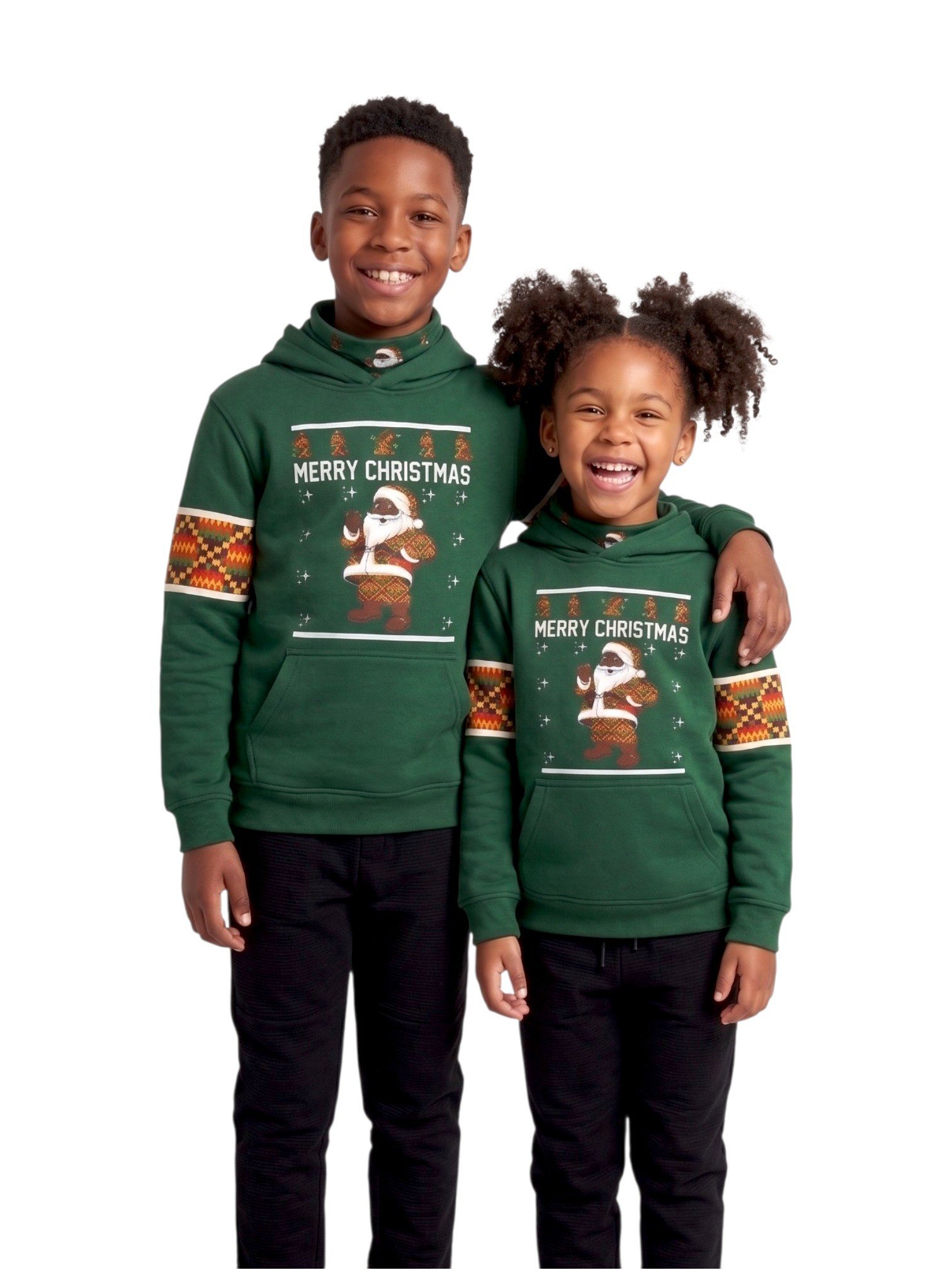 Two children wearing green Christmas hoodies – Africstyle Fashion