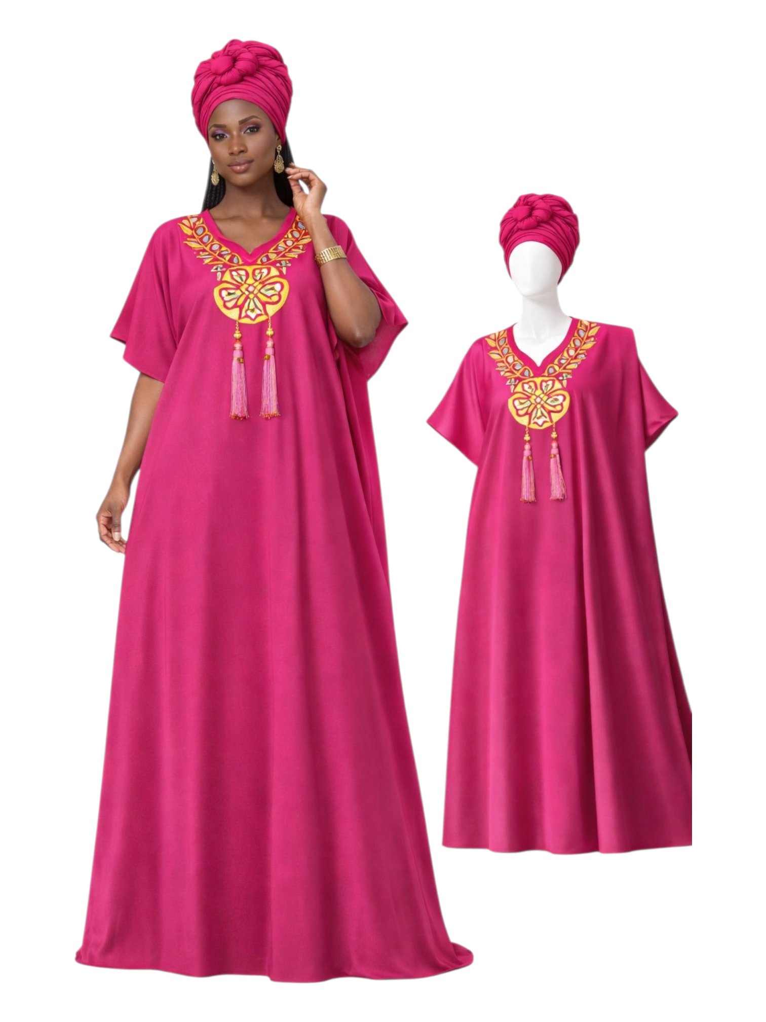 Woman in a fuchsia boubou